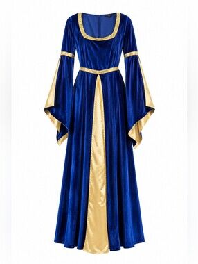 Renaissance Royal Blue Velvet Maxi Dress with Gold Accent